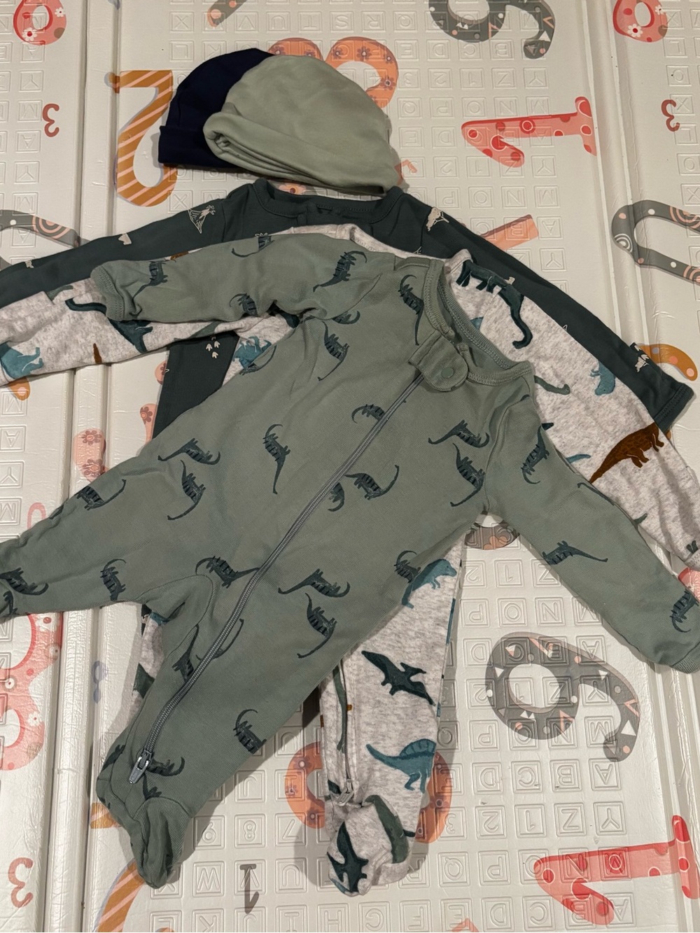 Green Dinosaur Zip Footed Baby Pajamas Set